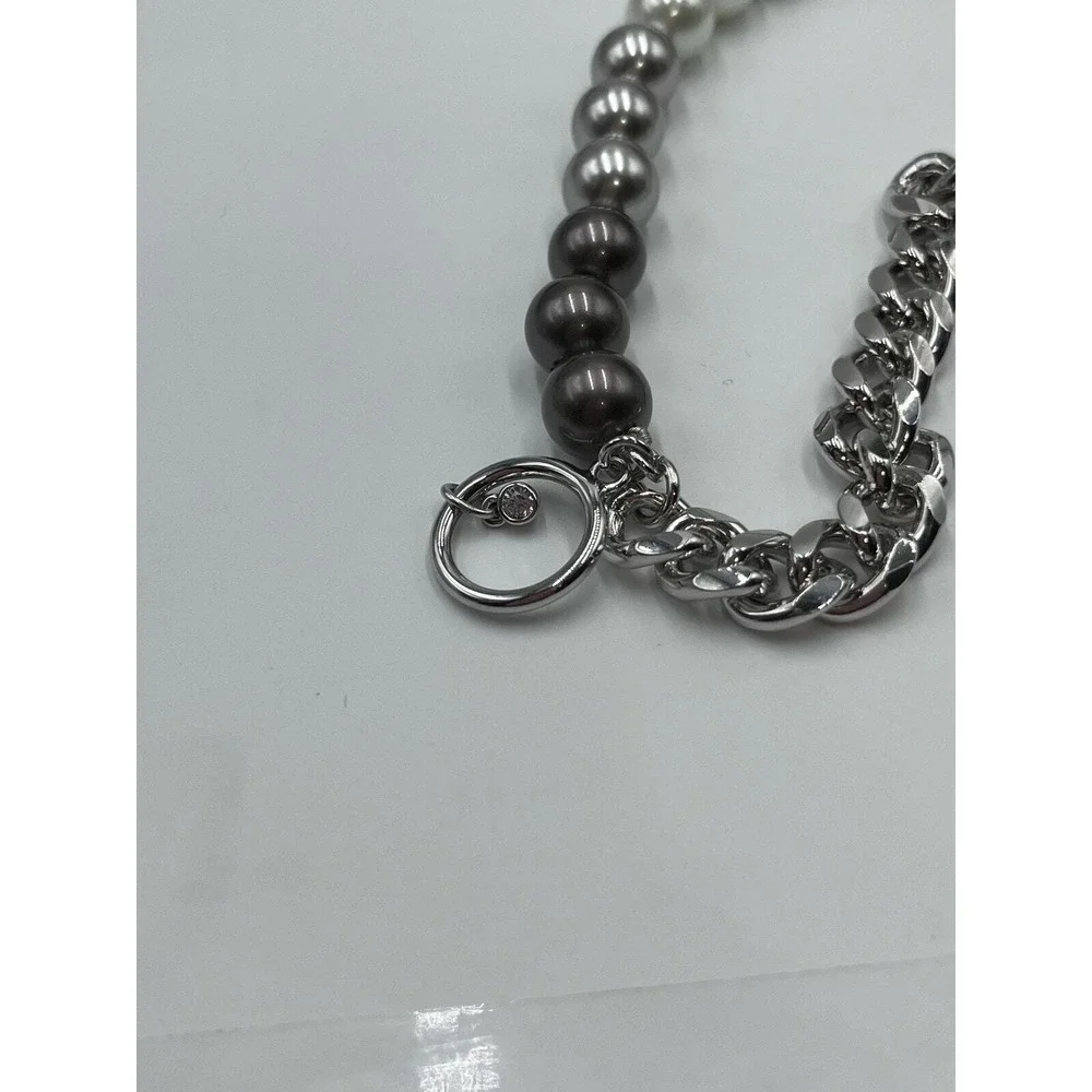 Givenchy Signed Silver Tone MultiStrand Ombre Gray White Pearl‎ Bracelet New